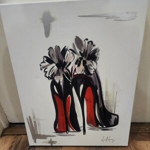 Liesl Long Colleen Karis Black Stiletto Pumps High Heels Red Soles Canvas, NWT